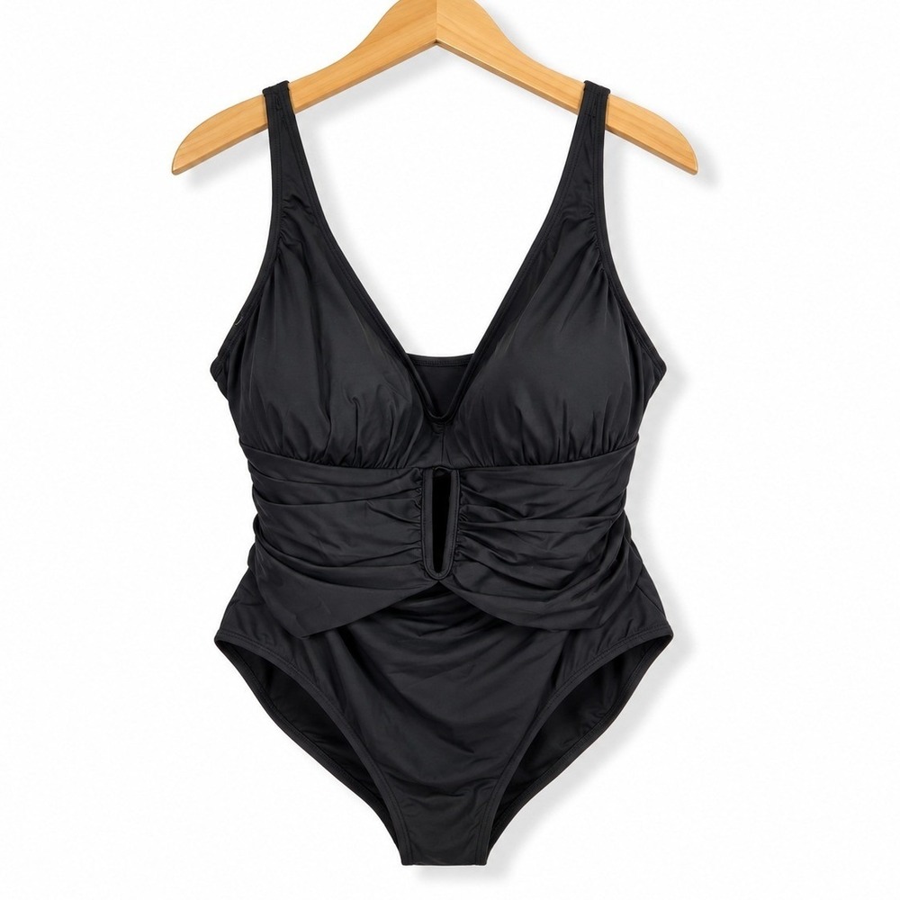 Bleu Rod Beattie One Piece Swimsuit Women 22W Black Ruched Surplice V-Neck Beach